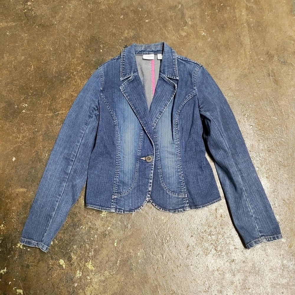 Covington Y2K jean jacket blazer style Women Small stretch faded denim VTG 2000s